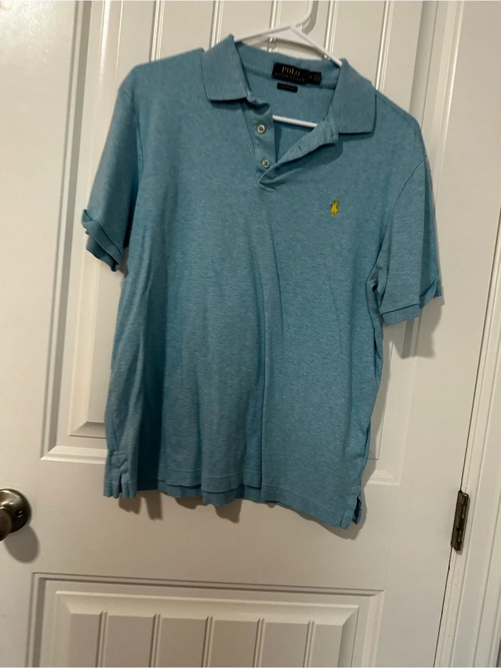 Ralph Lauren Men's Heather Sky Blue Polo with Yellow Pony